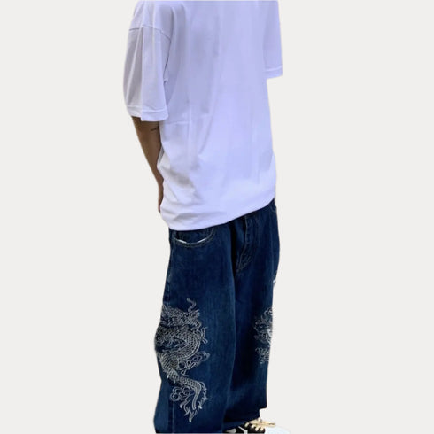 Dragon Embroidered Harajuku Jeans